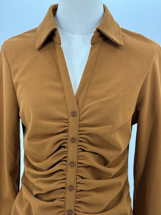 Mi a mi For Francesca’s Caramel Ruched Button-Front Shirt Bodycon Mini Dress - Picture 8 of 13